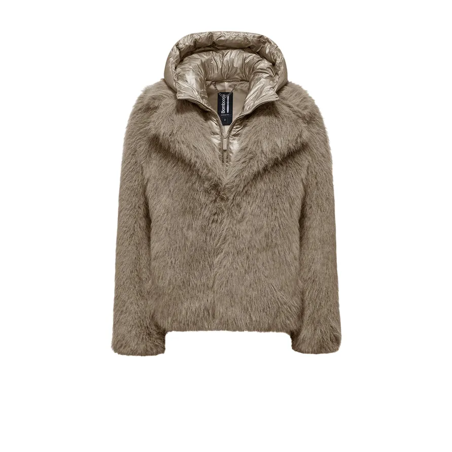 Bomboogie Paris Coat GW9148TFRL5_172 Tortora - Cappotto corto donna in pelliccia sintetica Full Length Front Zipper Chic