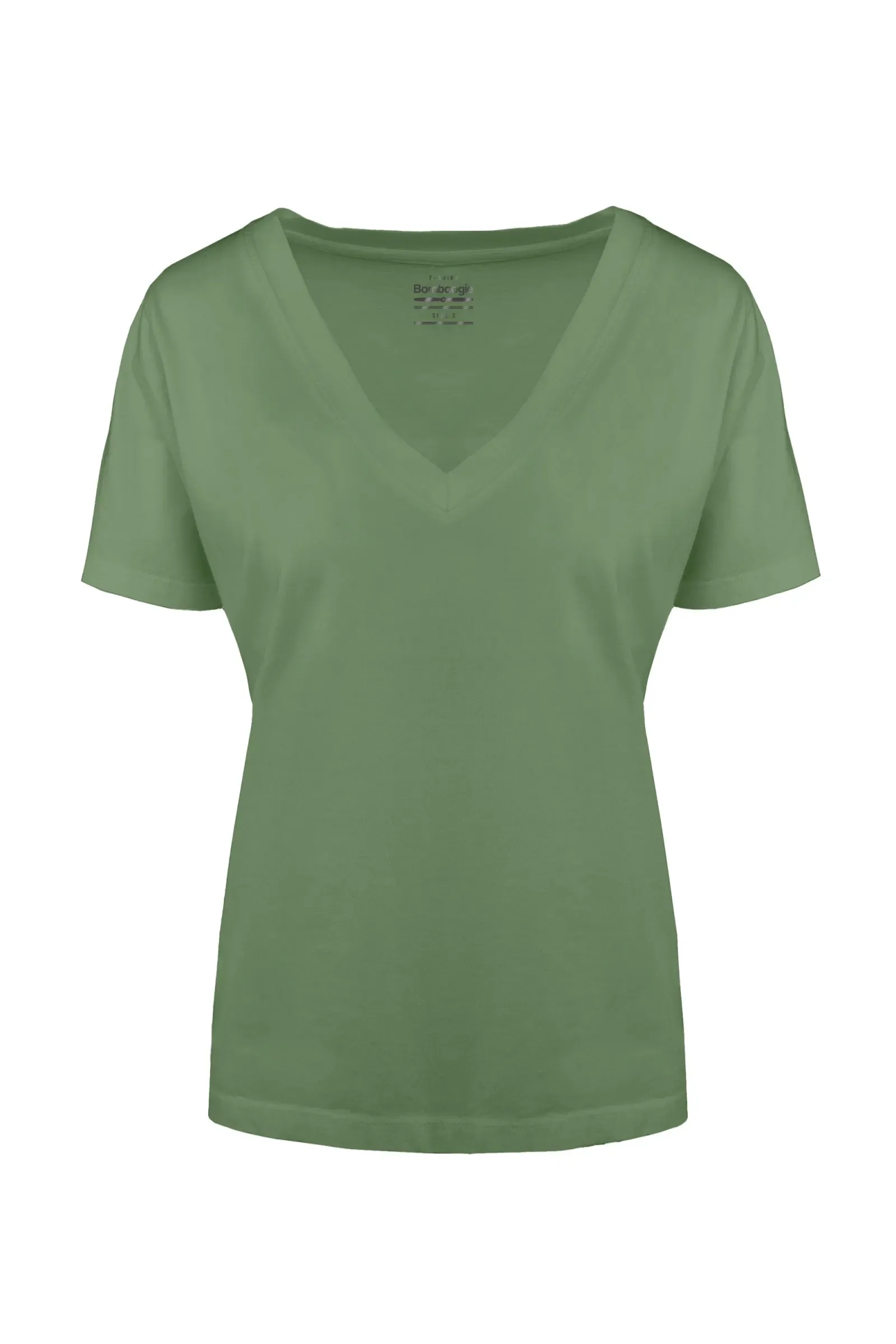 Timeless Fashion Fashion Layering Bomboogie T-shirt da donna con scollo a V in cotone organico TW7359TJORI 305 wasabi green