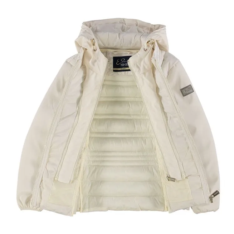 Yes Zee giubbino con cappuccio da donna trapuntato con finto gilet J045 0157 avorio Ergonomic Sleeves