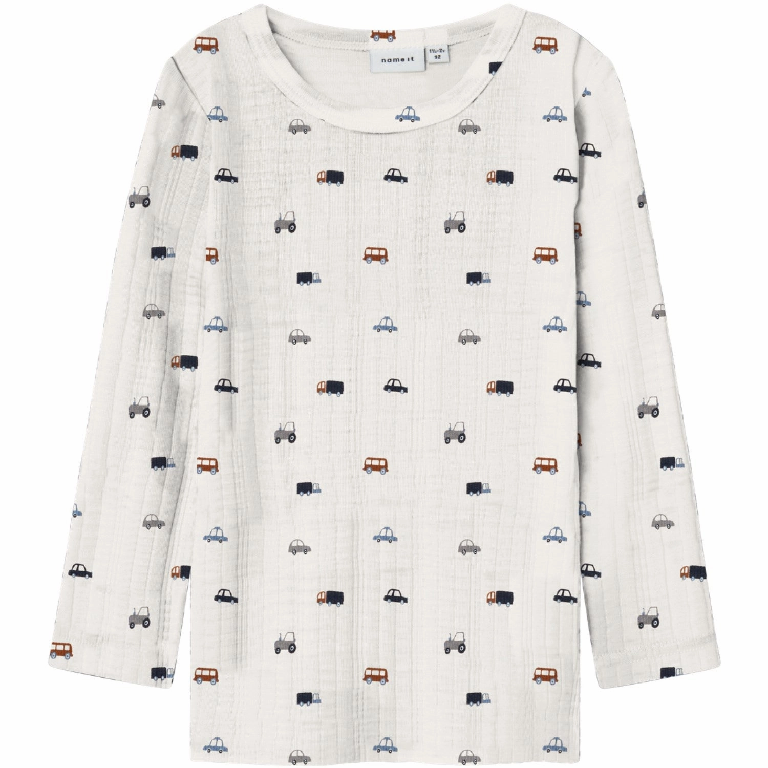 Name It Snow White Small Cars Nmmwang Wool Needle Ls Top Noos Stretchable Material Multipocket Style