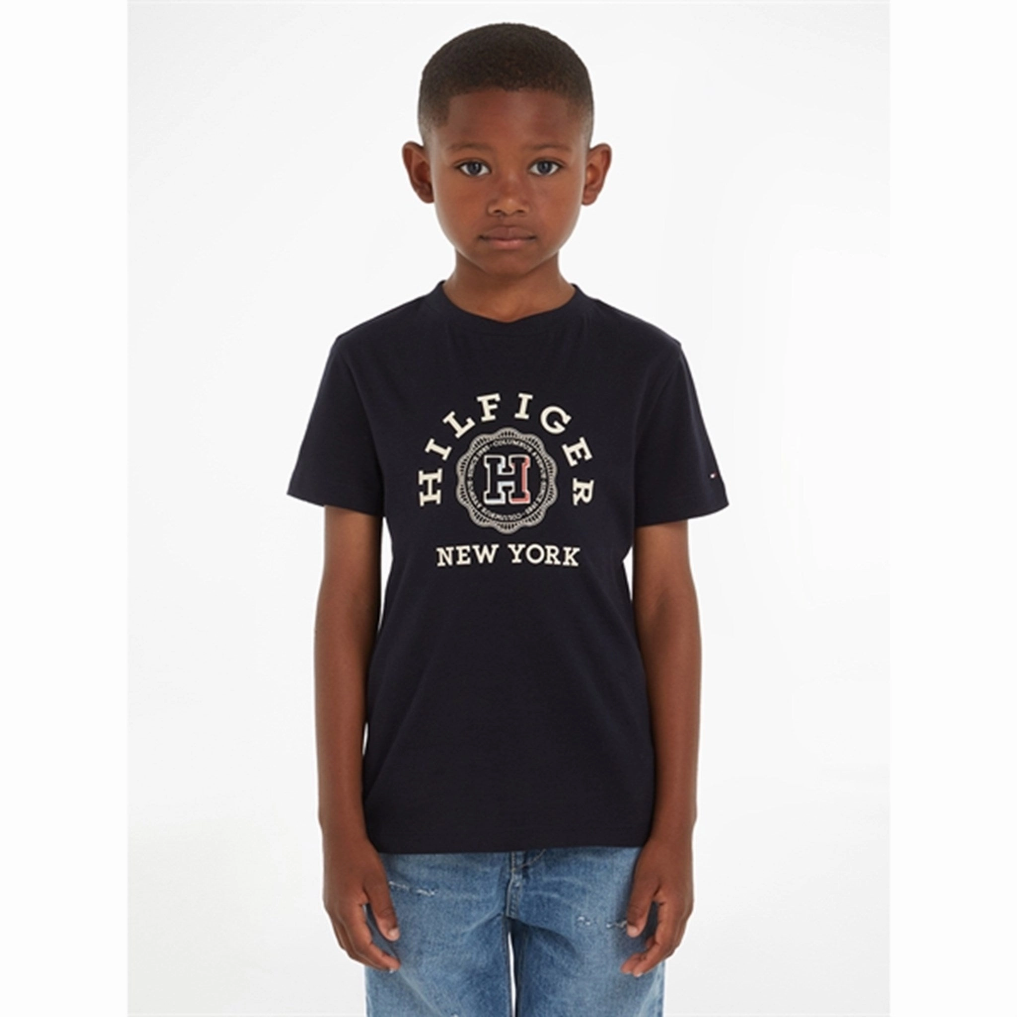 Simple Style Wrinkle Resistant Material Tommy Hilfiger Monotype Arch T-Shirt Desert Sky