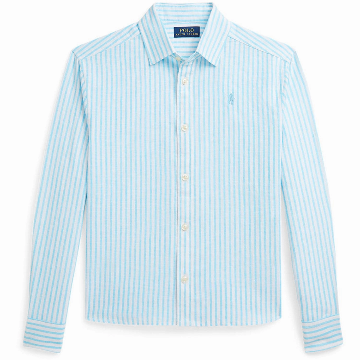 Laser Cut Edge Detail Asymmetrical Cut Polo Ralph Lauren Turquoise Nova/Whte Stripe Girl Button Front Shirt