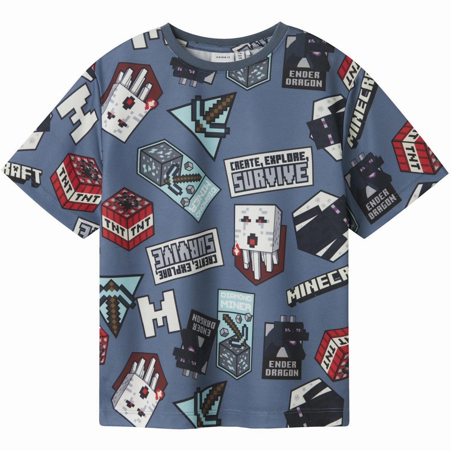 Curved Hem Name It Blue Mirage Map Minecraft Regular Poly T-Shirt