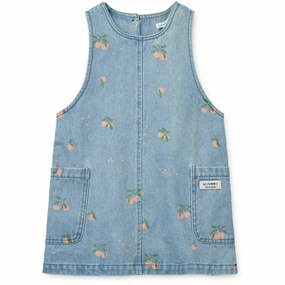 LIEWOOD Peach / Light Blue Denim Angelica Printed Denim Dress Summer Fashion
