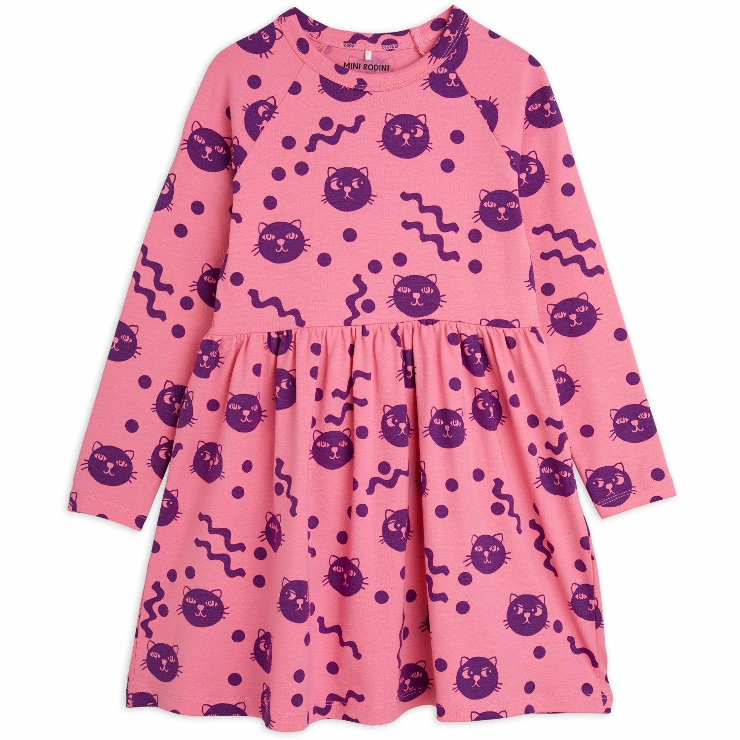 Mini Rodini Pink Squiggly Cats AOP Dress Light Motion Low-Waist