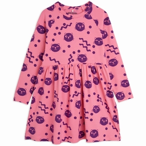 Fitted Design Flare Hem Mini Rodini Pink Squiggly Cats AOP Dress
