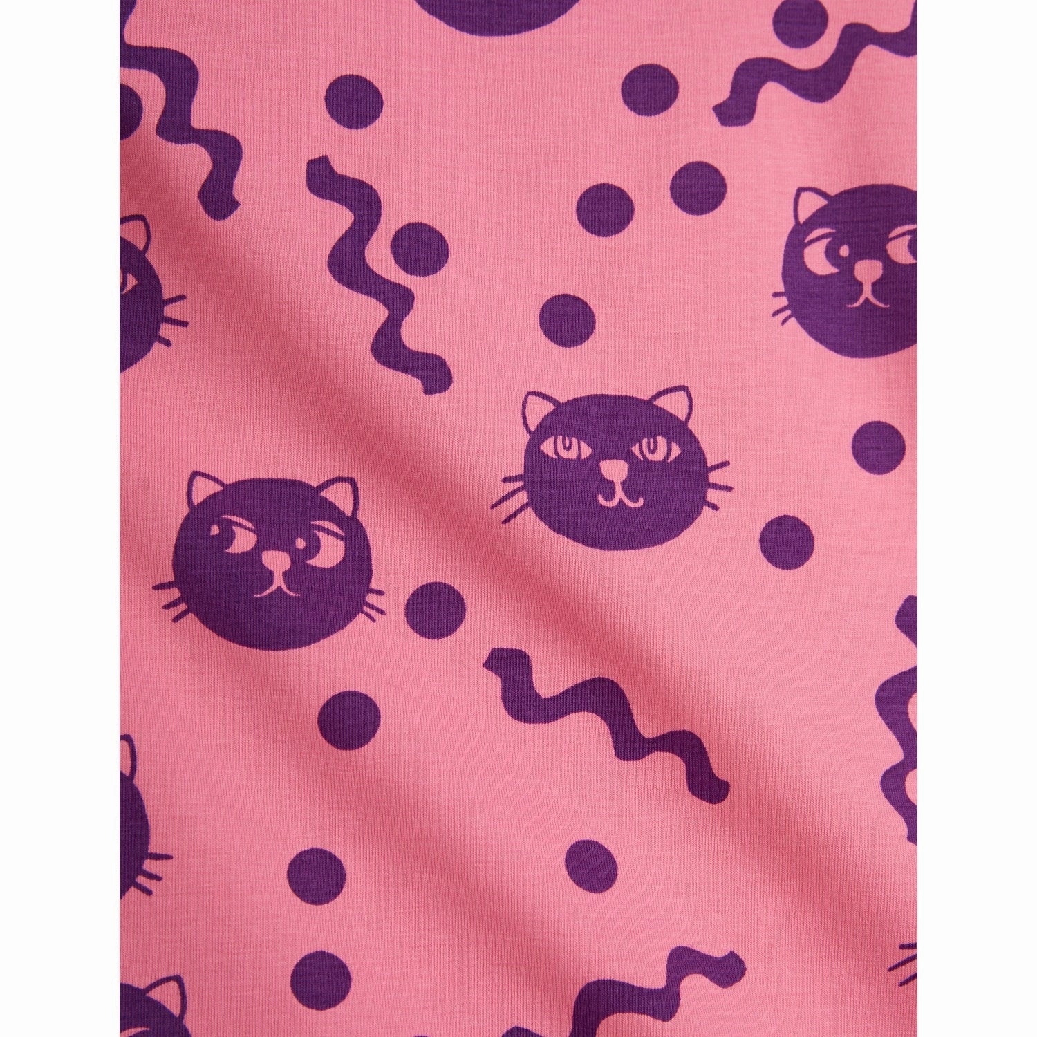 Mini Rodini Pink Squiggly Cats AOP Dress Odor-Control UVProtectiveLayer