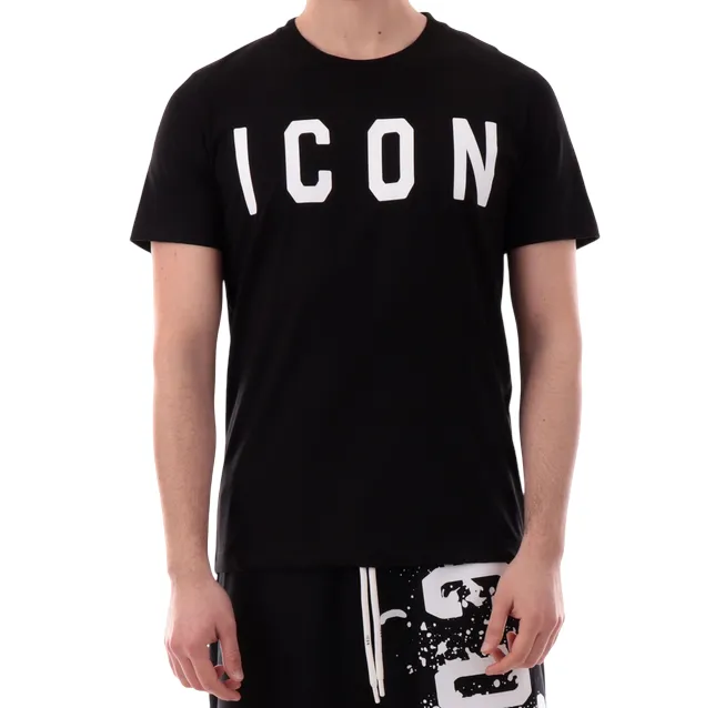Icon maglietta manica corta da uomo con logo grande ICUS2S5T021 nero SeamlessSidePanels