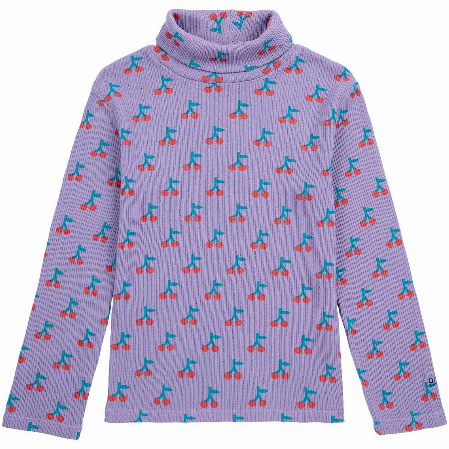 Adjustable Hem Button Down Design Bobo Choses Lavender Cherry All Over Turtle Neck LS T-Shirt