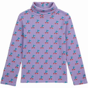 Adjustable Hem Button Down Design Bobo Choses Lavender Cherry All Over Turtle Neck LS T-Shirt
