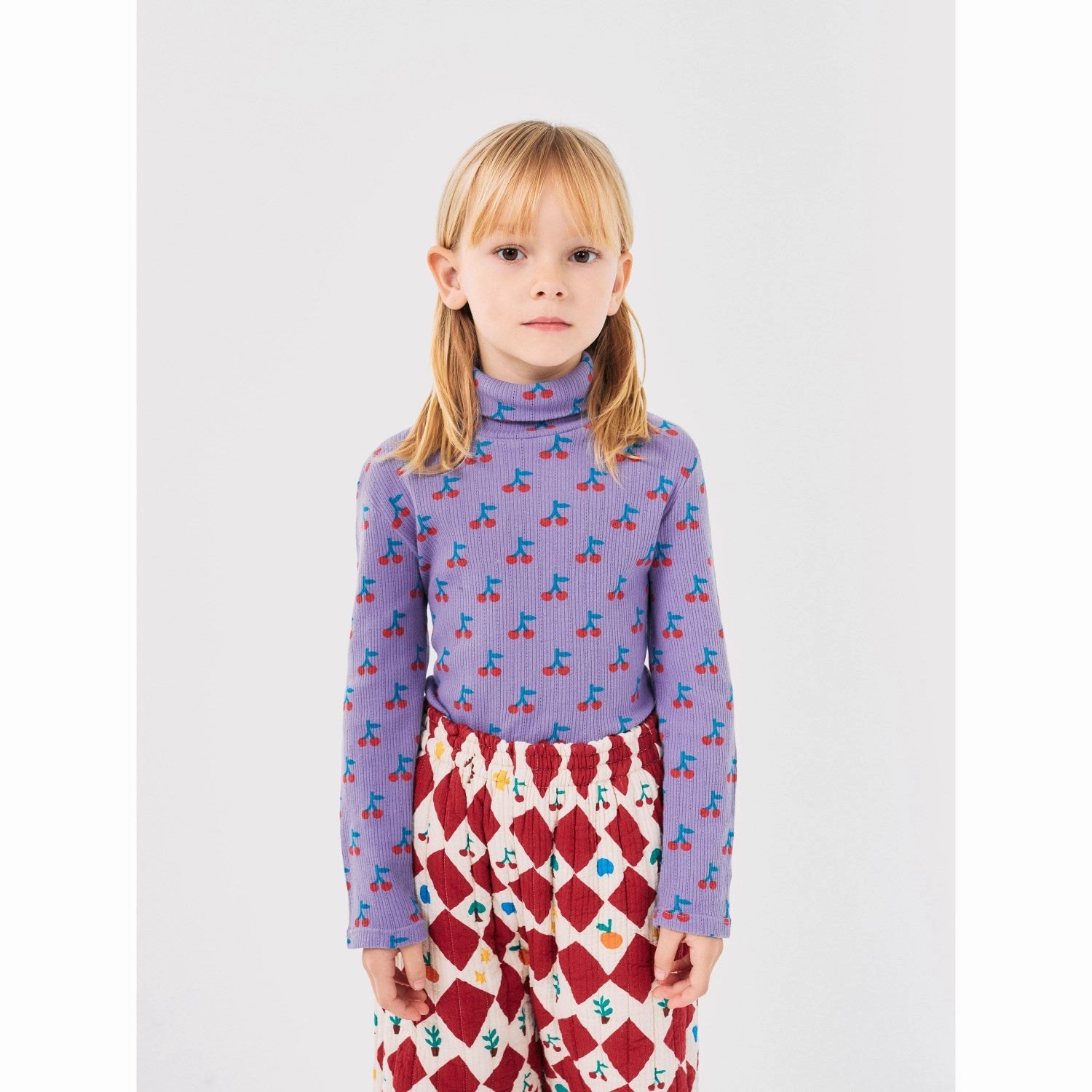 Bobo Choses Lavender Cherry All Over Turtle Neck LS T-Shirt Midweight Textile
