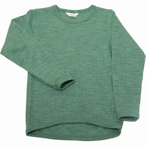 Round Collar Brushed Inner Lining Joha Wool Green Blouse Basic