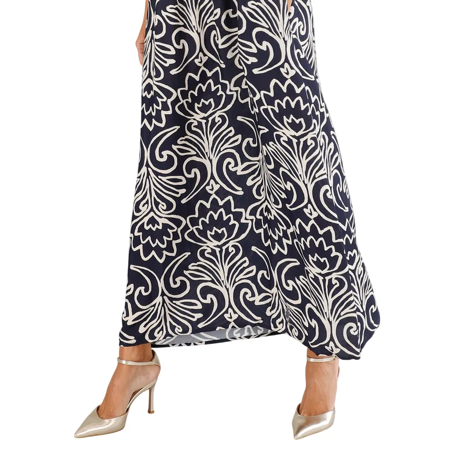 Caf??Noir abito lungo da donna in marocaine stampato JA0242 S100 arabesco multiblu Minimalist Style Easy Tones