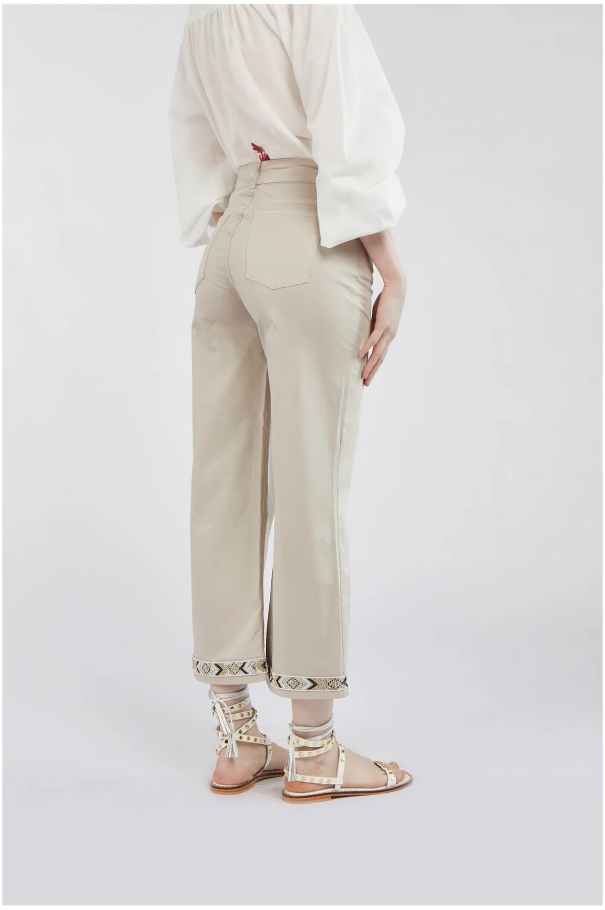 Caf??Noir Pantalone Culotte con Passamaniera C7JP0036 M039 orzo Flattering Shape Low Profile Design