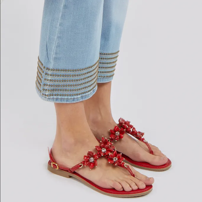 Lightweight insulation Caf??Noir Pantalone Denim Cropped Flare con Borchiette C7JJ0056 blu chiaro