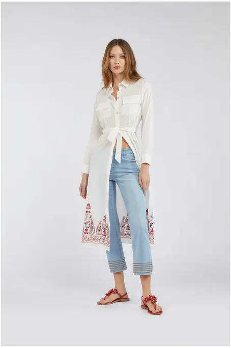 Roomy Fit Caf??Noir Pantalone Denim Cropped Flare con Borchiette C7JJ0056 blu chiaro