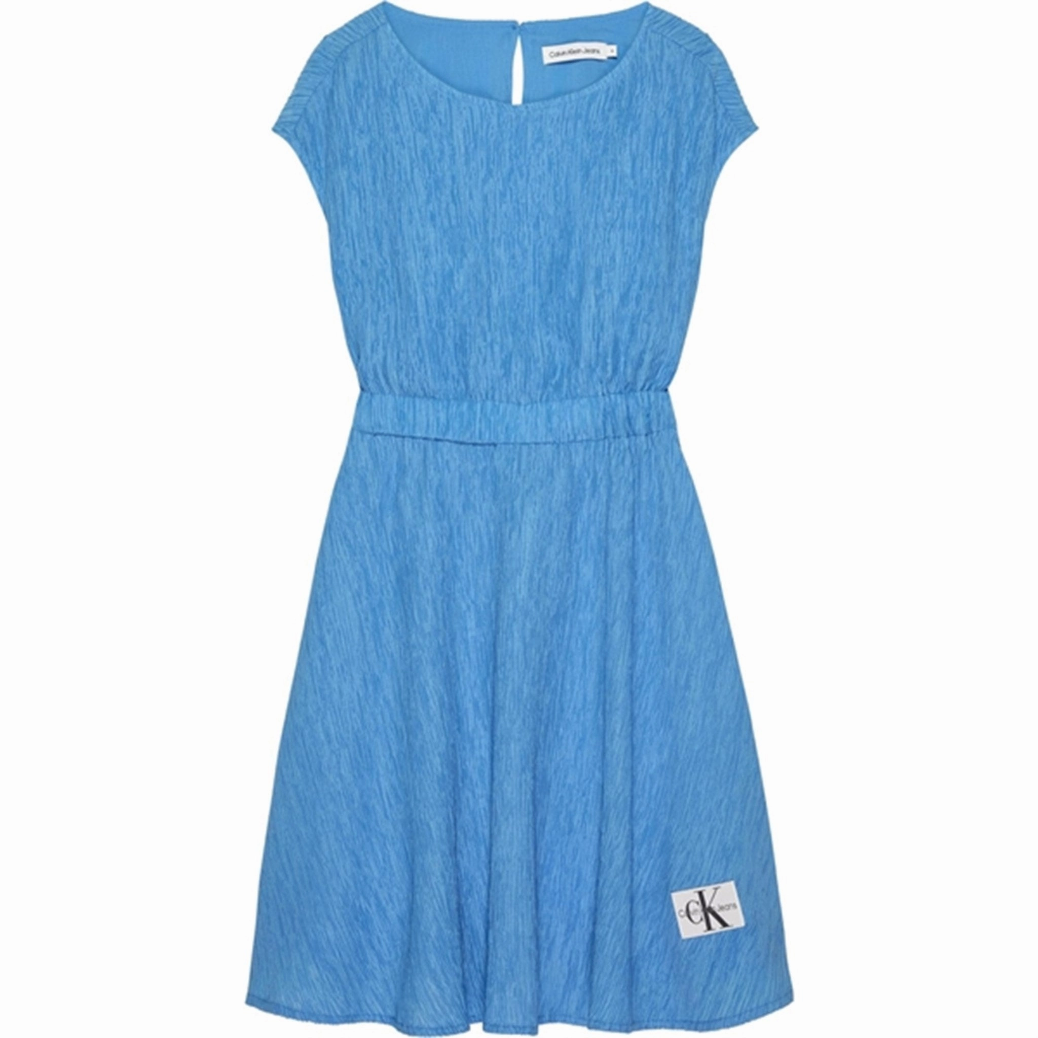 Calvin Klein Crinkle Fit Flare Dress Blue Crush Modern Layering Bold Elegance