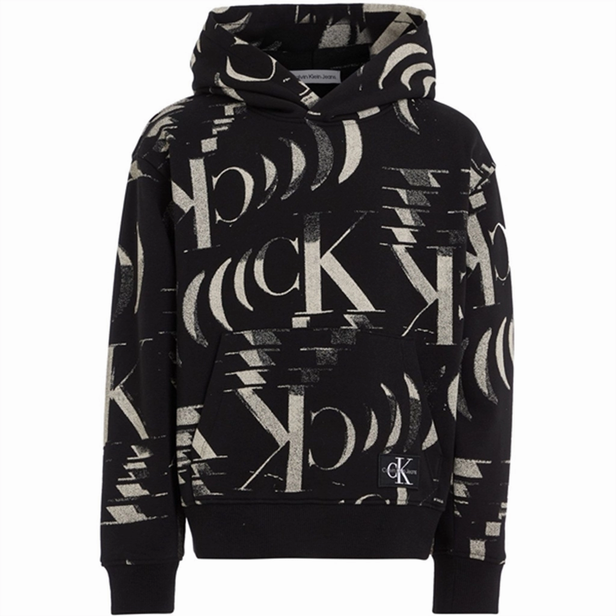 Pockets Holiday Outfit Calvin Klein Glitched Monogram Hoodie Aop Black