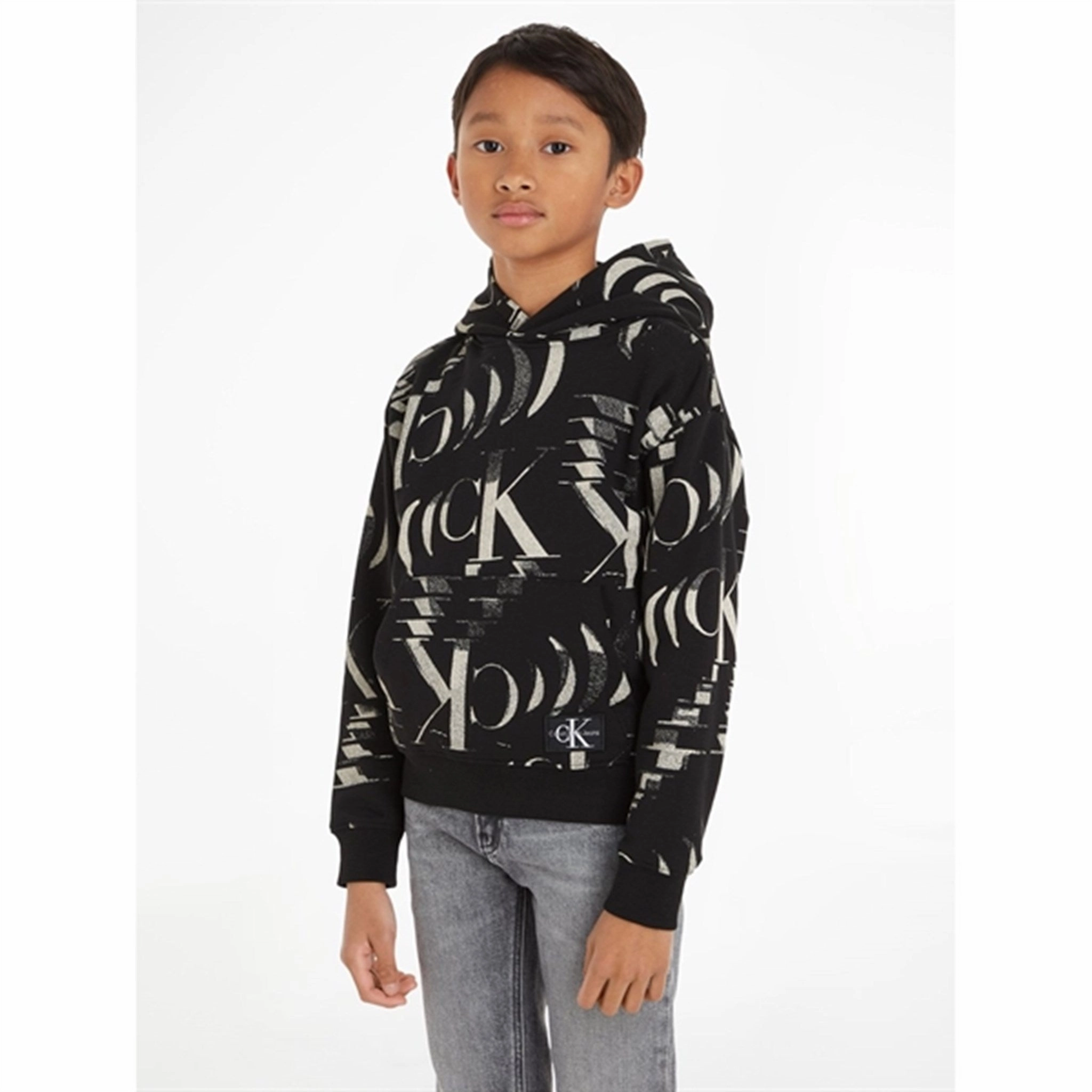 Nursing wear Elastic hem Calvin Klein Glitched Monogram Hoodie Aop Black