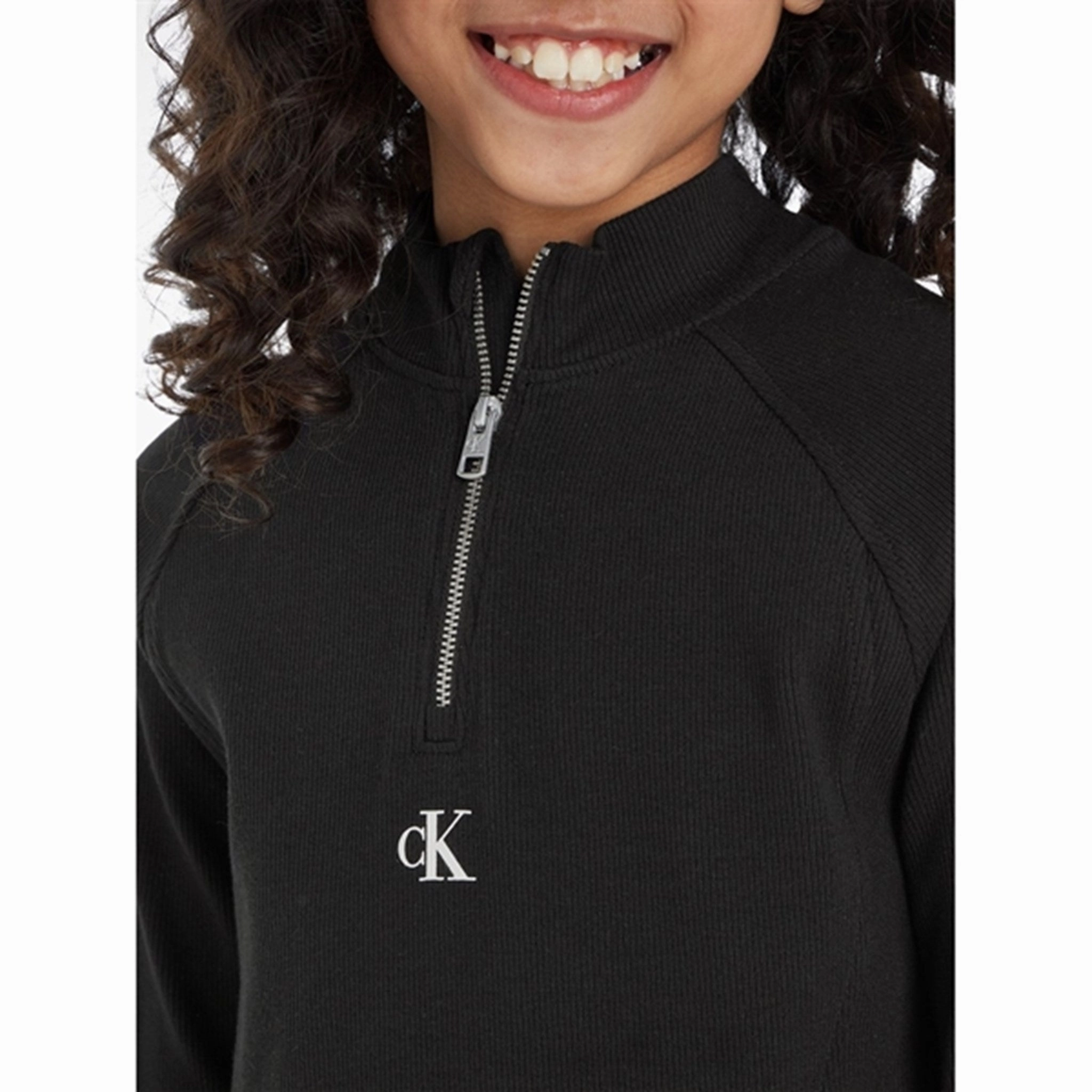 Monochrome Palette Bold Prints Calvin Klein Hero Logo Rib Zip Up Ls Blouse Ck Black