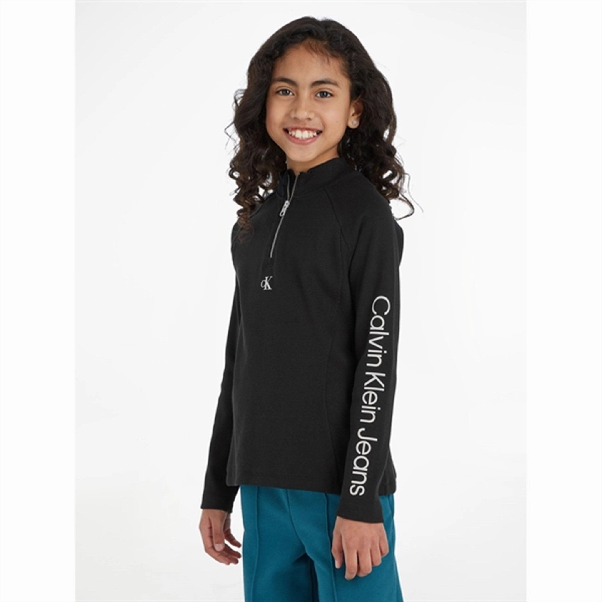 Office Outfit Calvin Klein Hero Logo Rib Zip Up Ls Blouse Ck Black