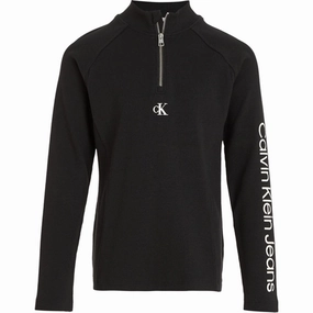 Calvin Klein Hero Logo Rib Zip Up Ls Blouse Ck Black High Density Weave Military Inspired