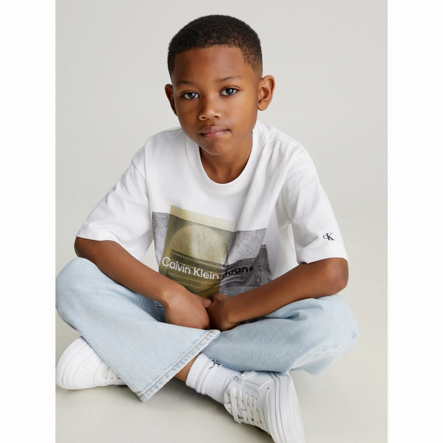 Calvin Klein Layered Graphic Relaxed T-Shirt Bright White Fashionable Layer Perfect for Travel