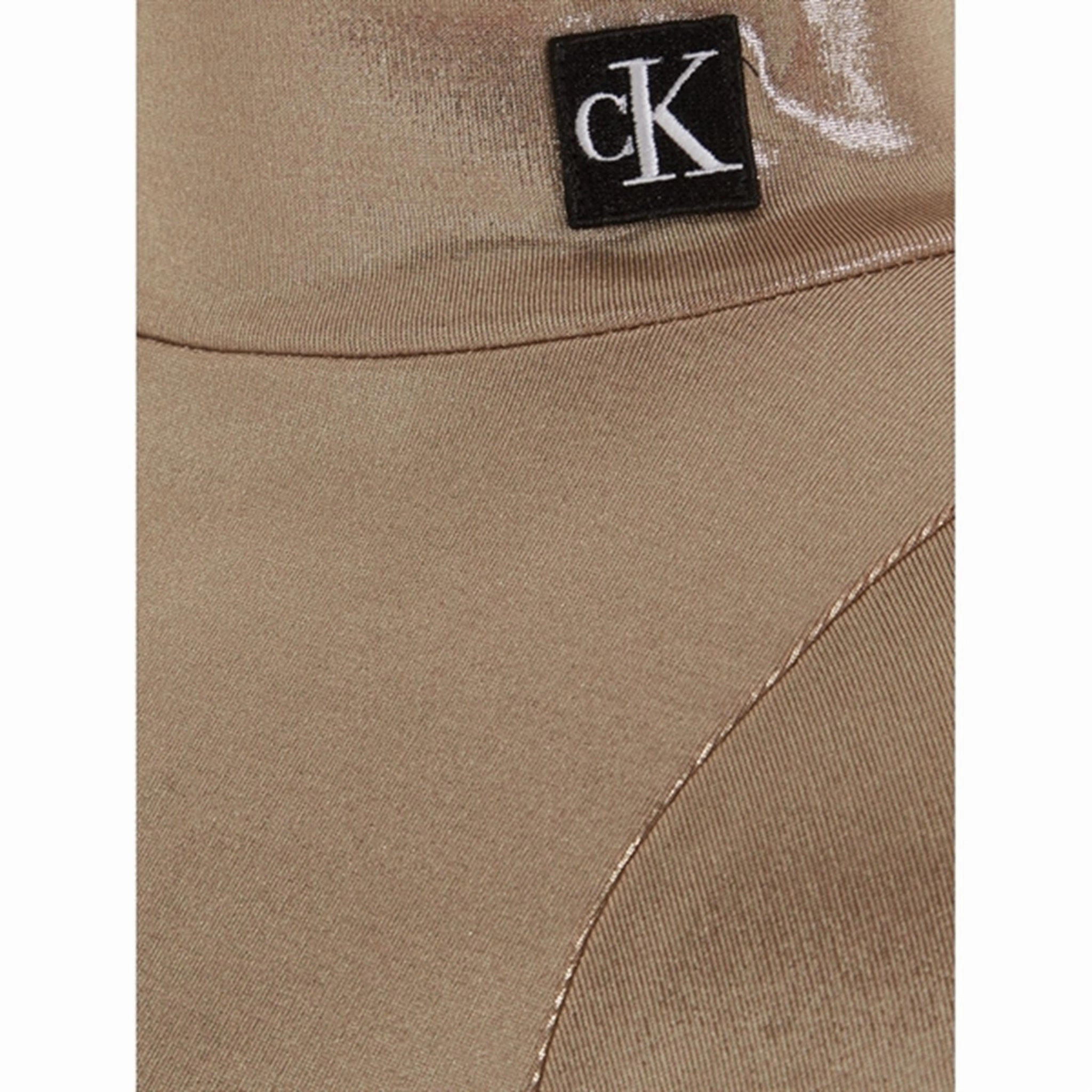 Calvin Klein Metallic Coated Mockneck Blouse Frosted Almond Fitted Cut