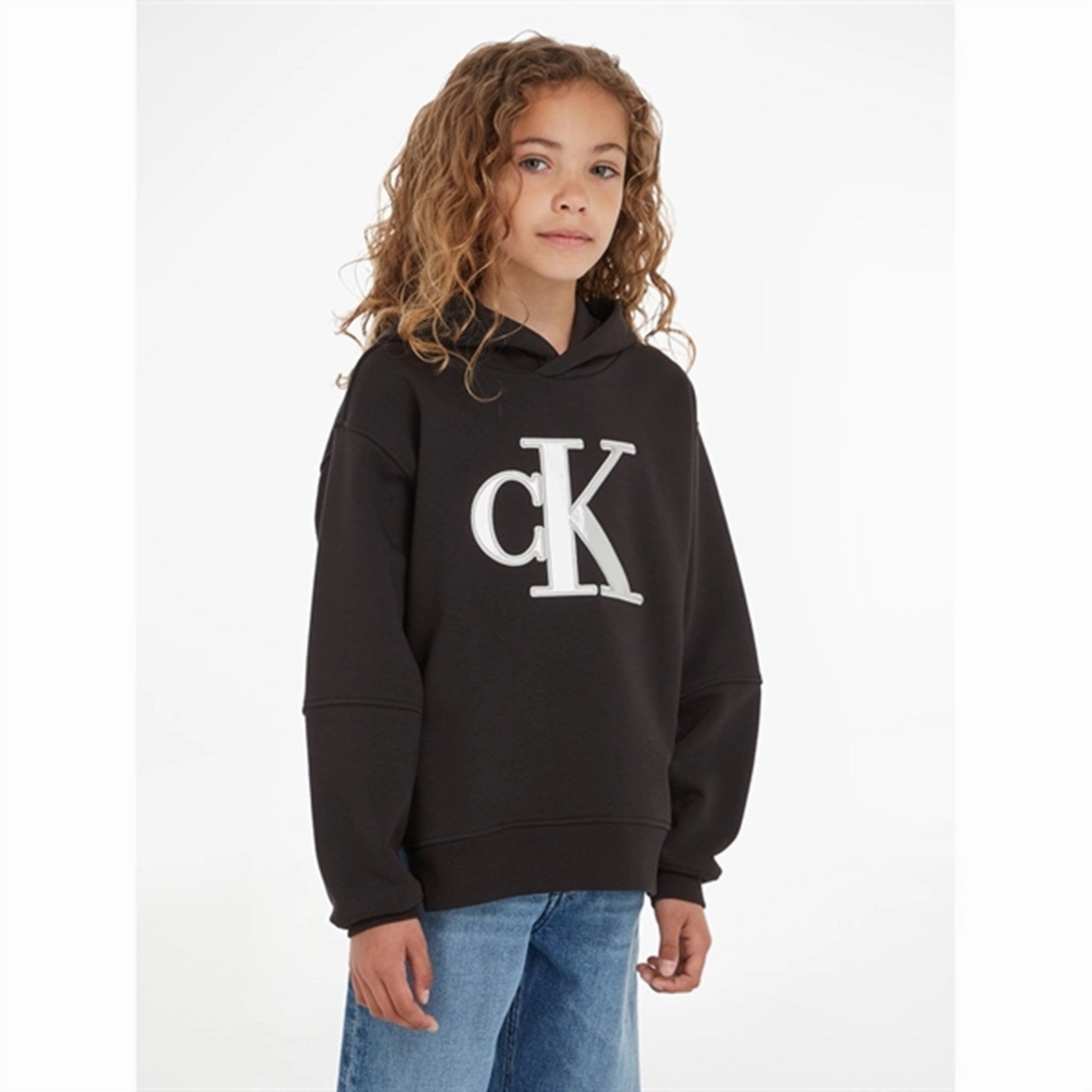 All Day Wear Taped Shoulder Seams Calvin Klein Metallic Satin Monogram Hoodie Ck Black