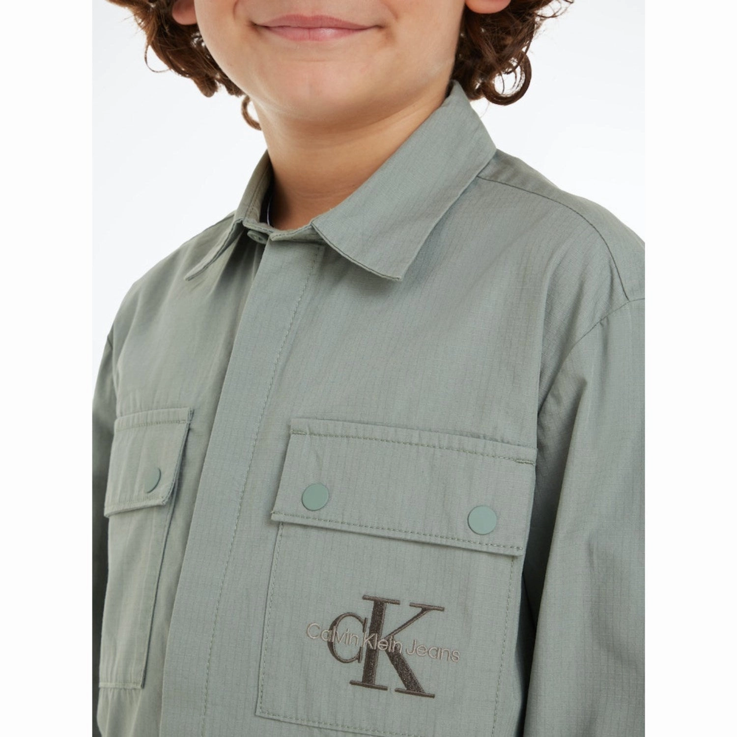 Calvin Klein Meteor Green Cotton Ripstop Shirt Petite Option Comfort-First