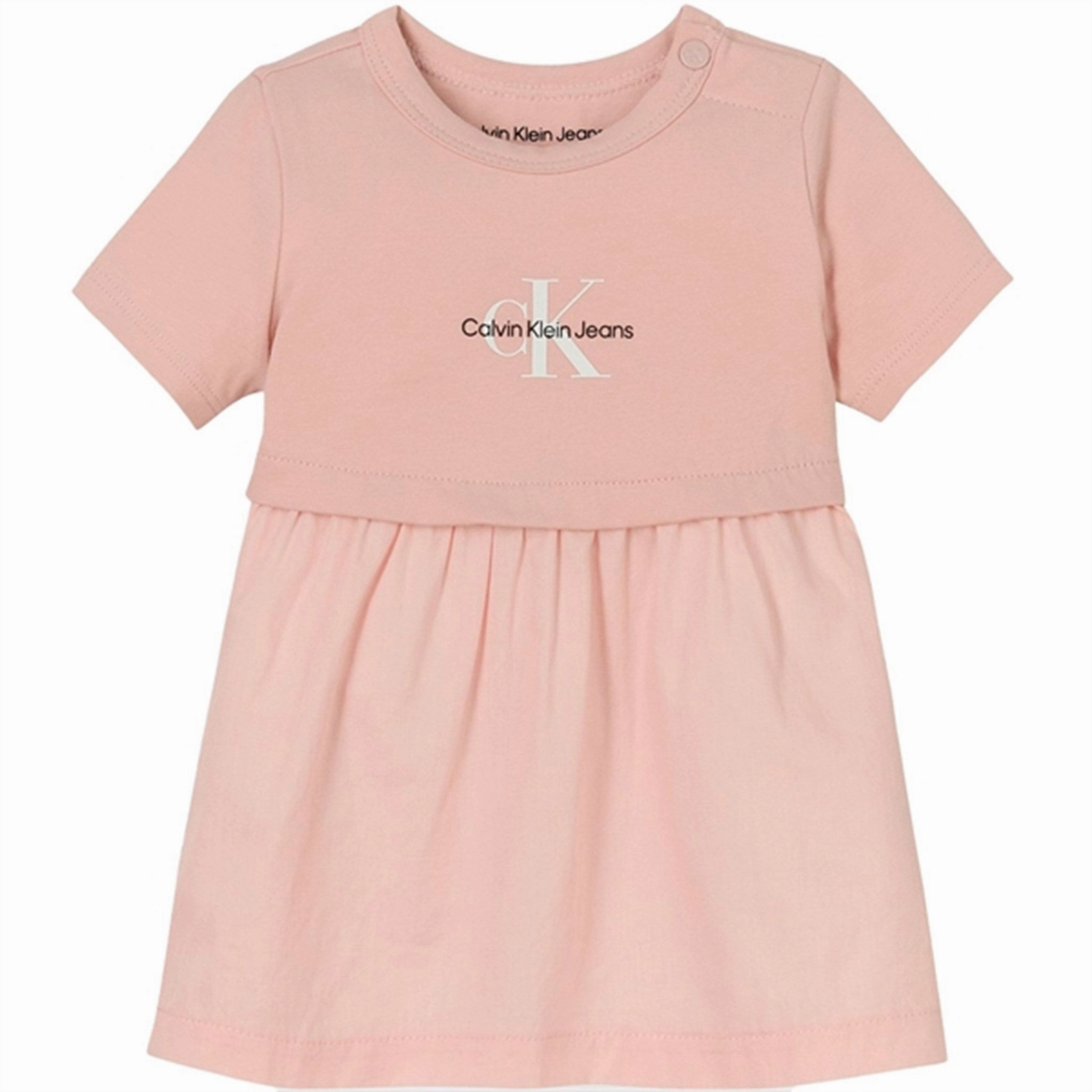 Calvin Klein Monogram Logo Mix Media Dress Sepia Rose Classic Tailoring