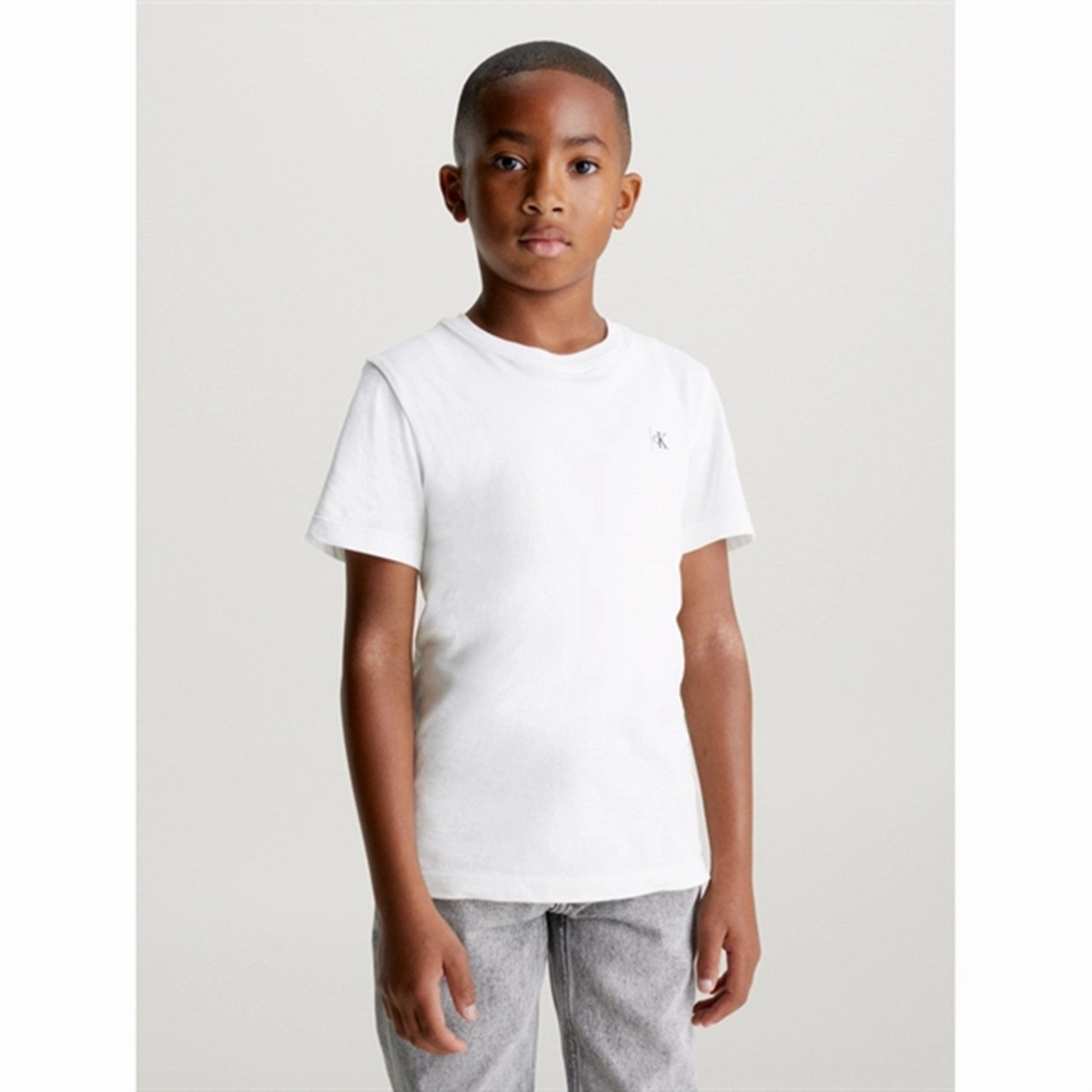 Calvin Klein Monogram Mini Badge T-Shirt Bright White BreathableFabric Essential Comfort