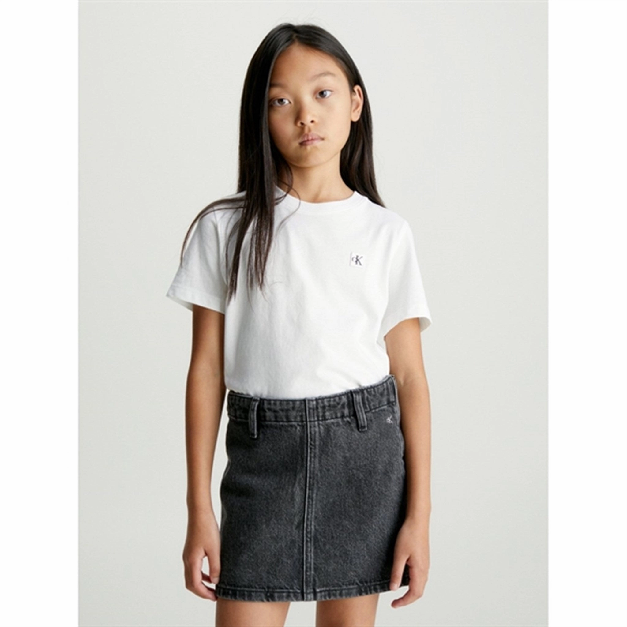 Calvin Klein Monogram Mini Badge T-Shirt Bright White Rayon blend Layered Neckline