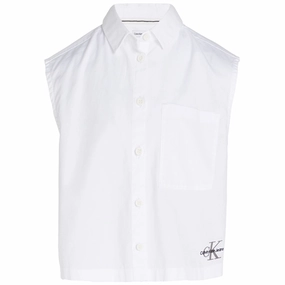 Layered Collar Trendy Fashion Calvin Klein Monogram Sleeveless Shirt Bright White