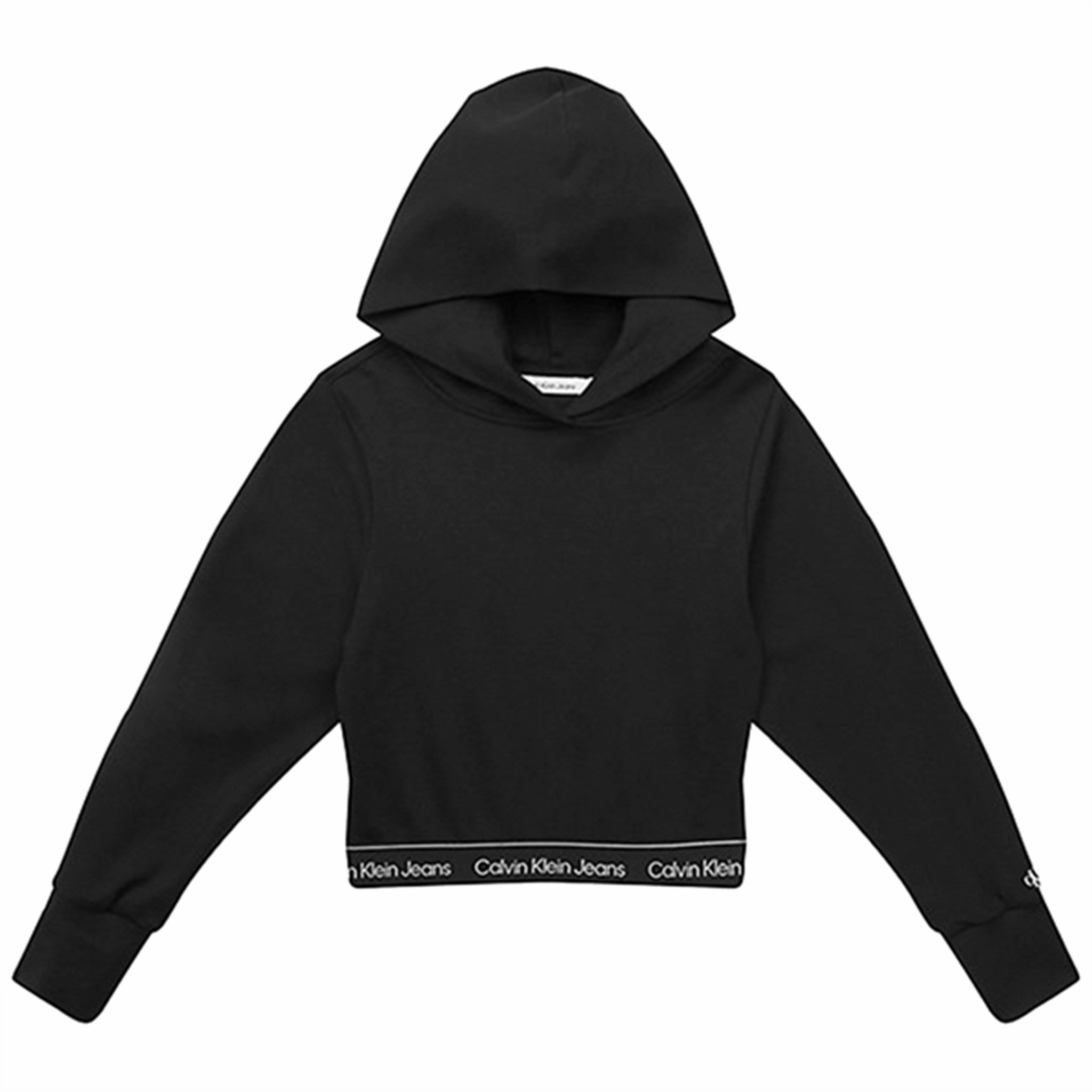 Low Profile Design Stretch Blend Fabric Calvin Klein Punto Logo Tape Cropped Hoodie Black