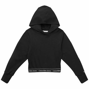 Calvin Klein Punto Logo Tape Cropped Hoodie Black Street Energy Wear Stain Resistant