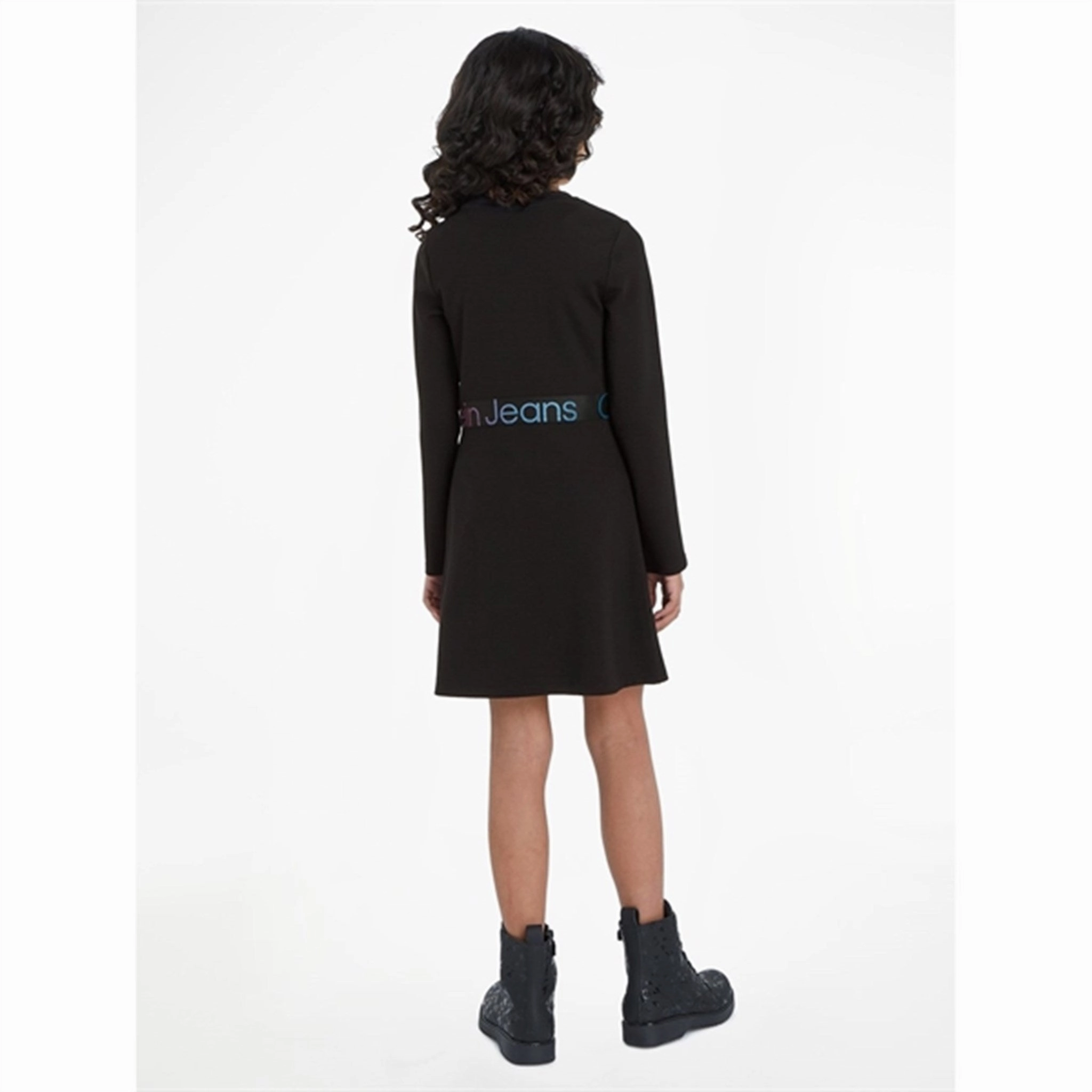 Calvin Klein Punto Tape Ls Dress Ck Black Comfy Wear Fall Ready