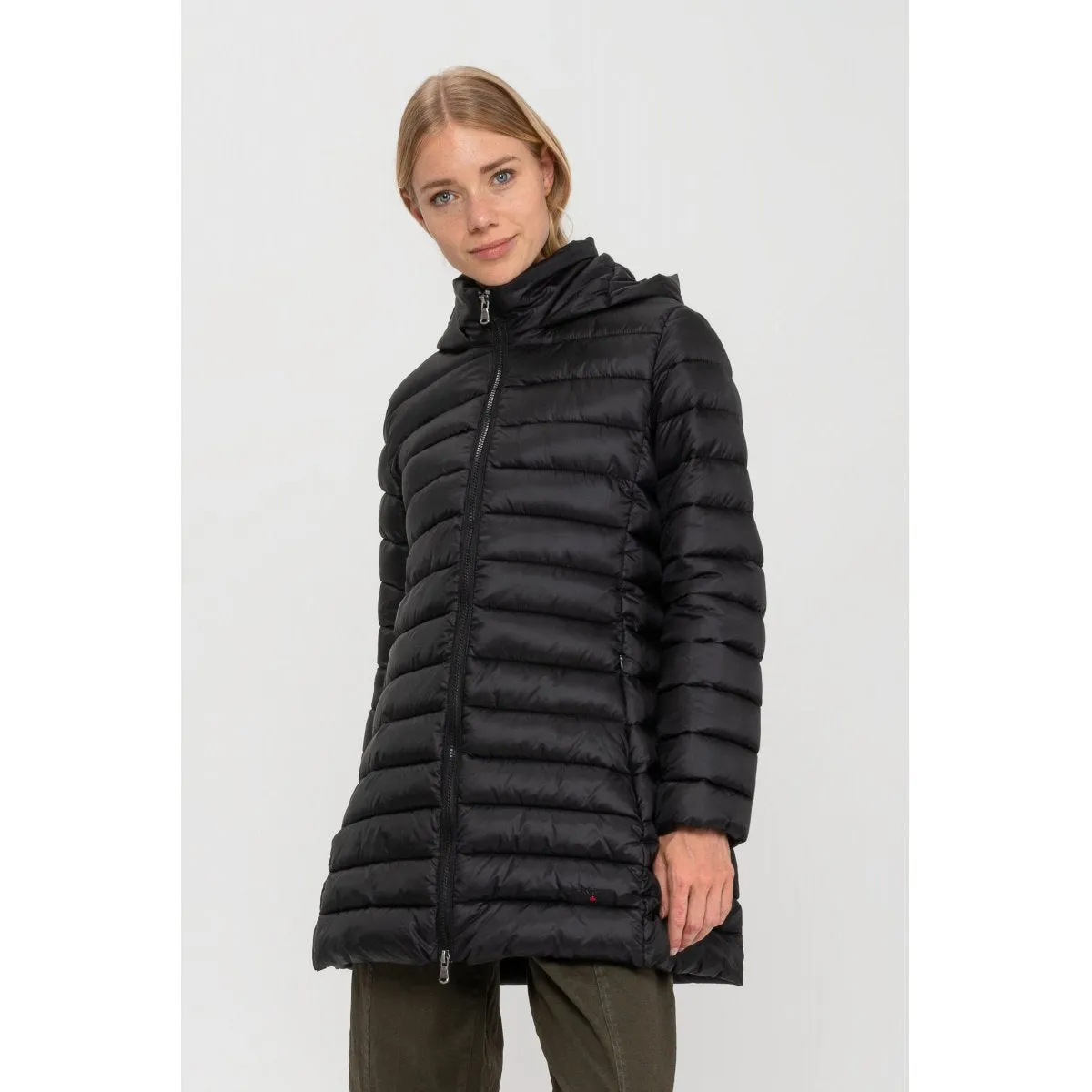 Canadian Giacca lunga da donna con cappuccio Teslin Recycled CN.G220204WRE/BLA nero Weatherproof Zipper