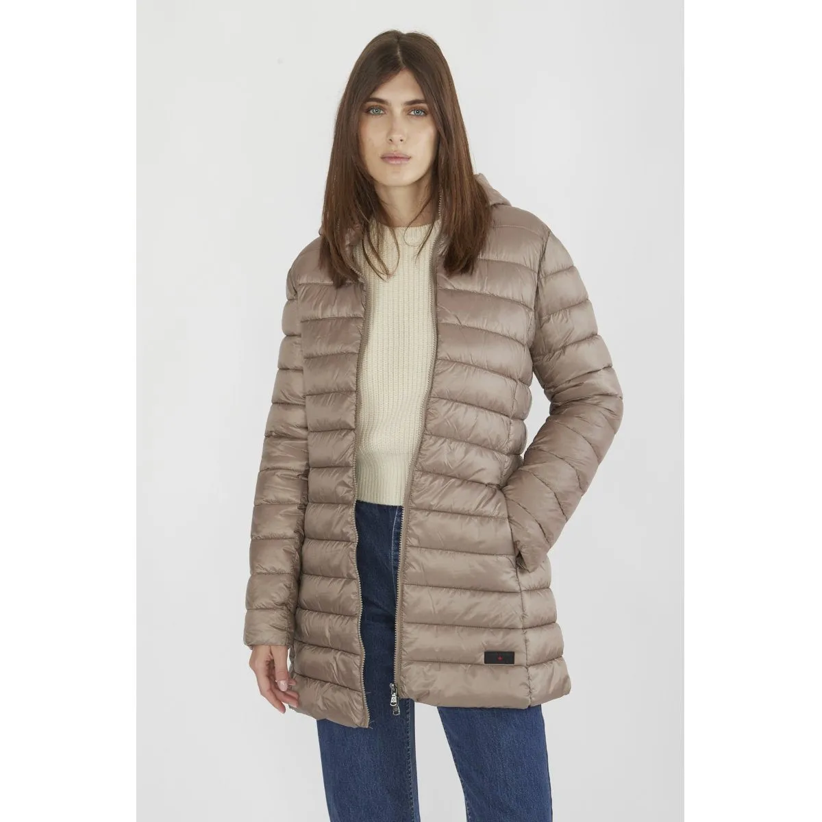 Versatile Layering Piece ReflectiveDetailing Canadian Giacca lunga da donna con cappuccio Teslin Recycled CN.G220204WRE/CHAM champagne