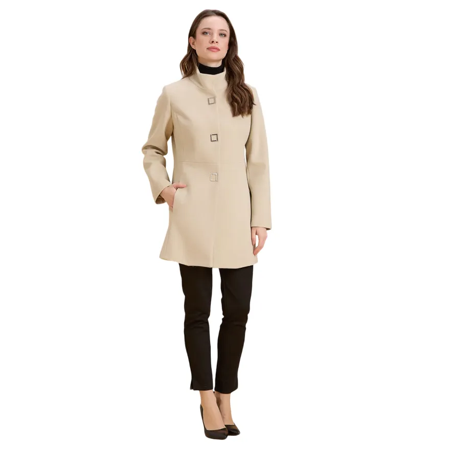 Men's Ribbed Cuffs Cappotto Collo a Pistagna Media Lunghezza Donna DGF6052 Beige