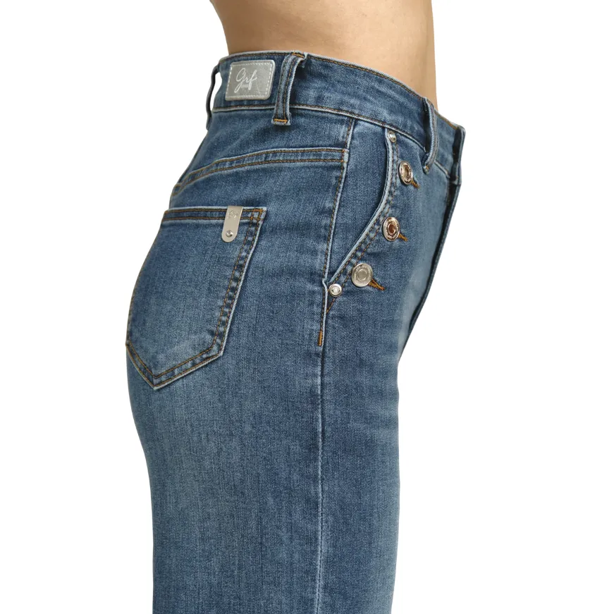stain guard Griffai pantalone in jeans da donna Flare palazzo con bottoni alle tasche DGP6162 denim