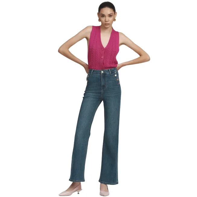 Griffai pantalone in jeans da donna Flare palazzo con bottoni alle tasche DGP6162 denim Layering Piece