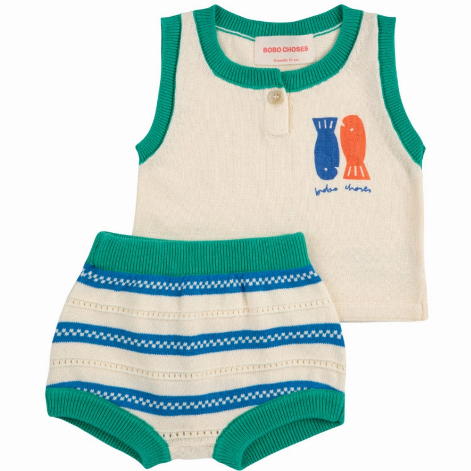 Weekend Essential Sporty Look Bobo Choses Offwhite Lucky Fish Knitted Set