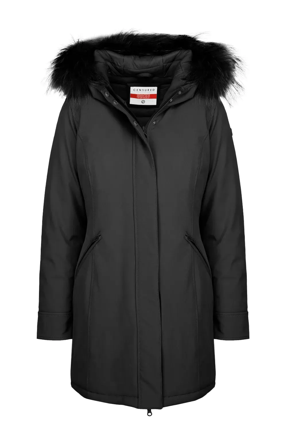 futuristic Censured giacca da donna sfiancata con cappuccio e pelliccia sintetica staccabile CW 235P T NEP3 90 nero