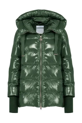 Weatherproof Shell Censured Giacca piumino sintetico con cappuccio da donna in nylon lucido JW C037 T GNY3 370 verde oceano