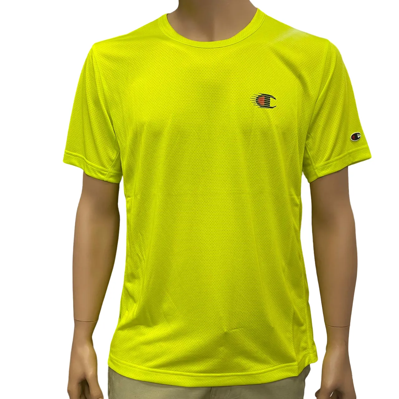 Champion maglietta girocollo manica corta da uomo in tessuto tecnico 220382 YS027 giallo lime Urban Look cotton material