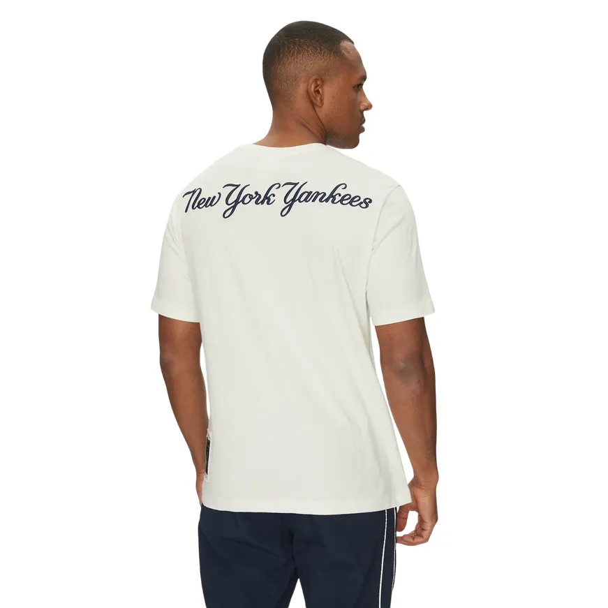 Champion maglietta manica corta da uomo con logo NY e scritta sul retro New York Yenkees 221037 WW049 bianco HighThreadCount