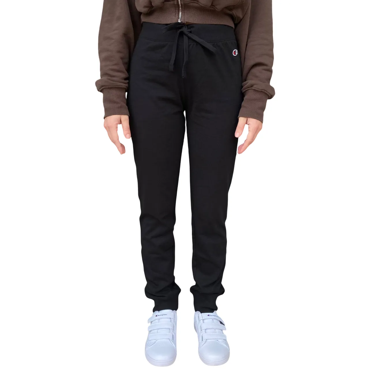 Champion pantalone sportivo da donna con polsino 118095 KK001 nero pressing ShockAbsorbing Padding