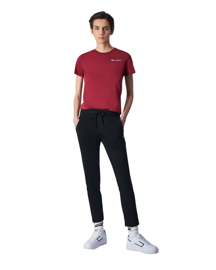 Champion pantalone sportivo da donna in cotone di felpa leggera elasticizzata Legacy 116609 KK001 nero Non Chafing Cuffs tour