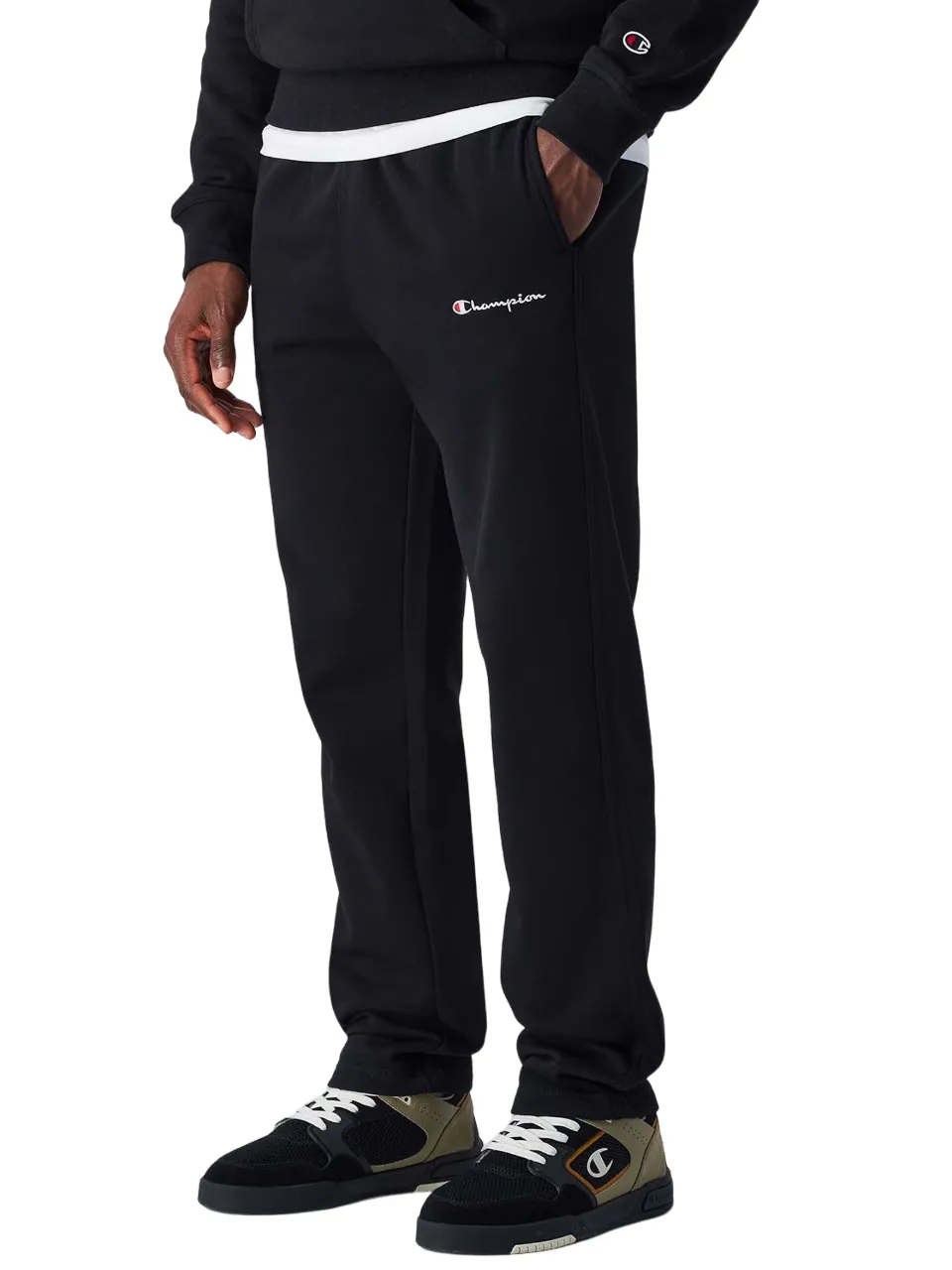 Champion pantalone sportivo da uomo con orlo diritto 220294 KK001 nero Adjustable drawstring Elasticized Cuffs
